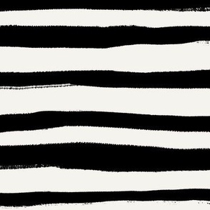 Bold Organic Stripes – Irregular Hand-Drawn Horizontal Lines with Brush Marks, Off-White and Black (Large Scale)