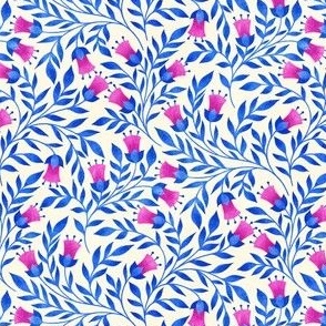 Cobalt Blue and Hot Pink Floral on Cream