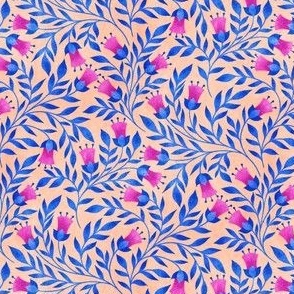 Cobalt Blue and Hot Pink Floral on Peach
