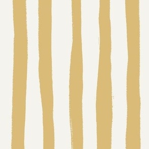 Bold Organic Stripes – Irregular Hand-Drawn Vertical Lines with Brush Marks, Off-White and Golden Ochre (Large Scale)