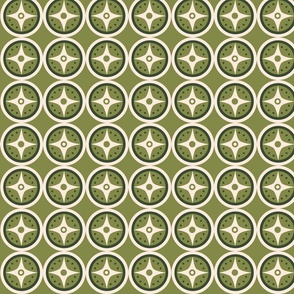 Circles with stars -Non directional - green and off white