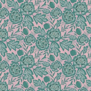 Floral and fruity with a vintage touch -French Country - Green and pink