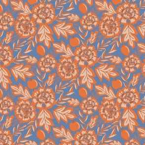 Floral and fruity with a vintage touch -French Country -Orange and blue 