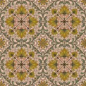 Flower geometry - Non Directional -   yellow, brown, black, green and apricot