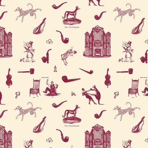 HUSBAND TOILE SMALL - LIBRARY TOILE COLLECTION (MERLOT)