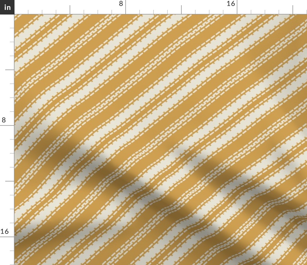 Mustard Yellow diagonal stripes french linen ticking
