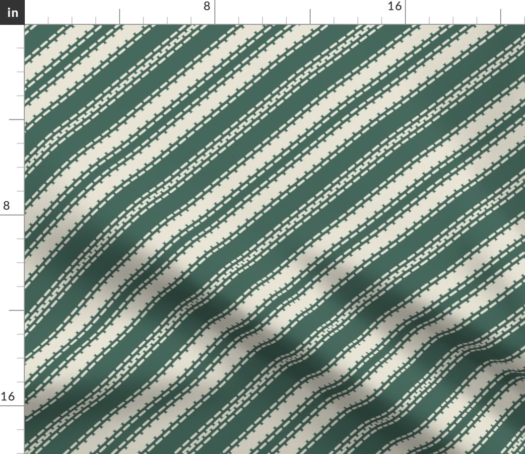 Pine Green diagonal stripes french linen ticking