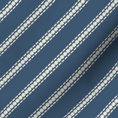 Diagonal thin stripes cream navy french linen