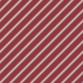 Diagonal thin stripes cream red french linen