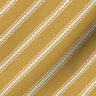 Diagonal thin stripes cream mustard yellow french linen