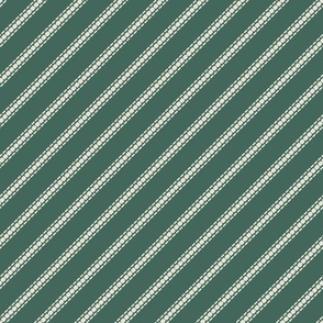 Diagonal thin stripes cream pine green french linen