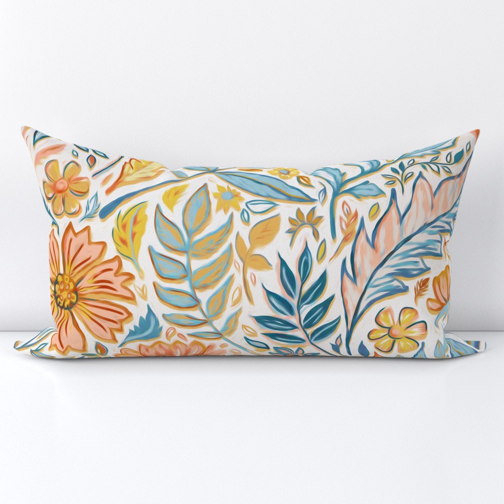 Golden, Peach and Blue Custom Colorway Art Nouveau Floral Large