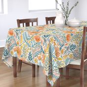 Golden, Peach and Blue Custom Colorway Art Nouveau Floral Large