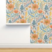 Golden, Peach and Blue Custom Colorway Art Nouveau Floral Large