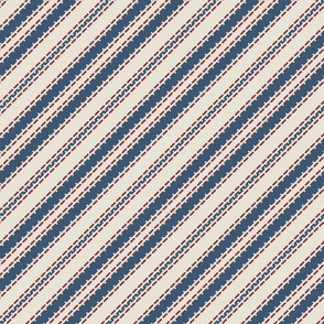 Navy Blue Red diagonal french ticking stripes