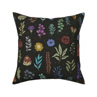 wild flowers and herbs, greenery, branches twigs and floral botanical moody dark design