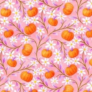 Pumpkins and Daisies on Coral