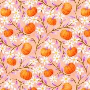 Pumpkins and Daisies on Peach