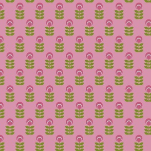 Pink and green scandi flowers - Medium scale