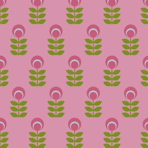 Pink and green scandi flowers - Large scale