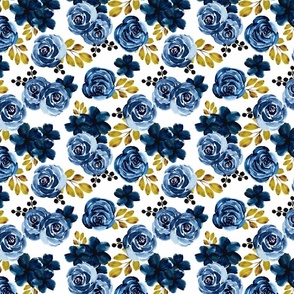 Navy and Gold watercolor floral