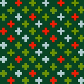 Light blue, green and red crosses - Large scale