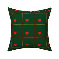Burgundy and green plaid, with red hearts - Small scale