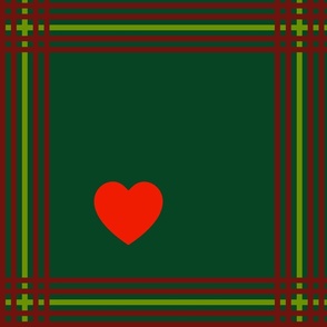 Burgundy and green plaid, with red hearts - Large scale