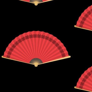 Chinese Red Splayed Fans on Black