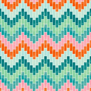 Block Waves - Medium - Teal, Pink & Orange