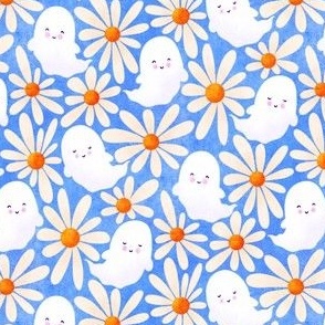 Ghosts and Daisies on Blue
