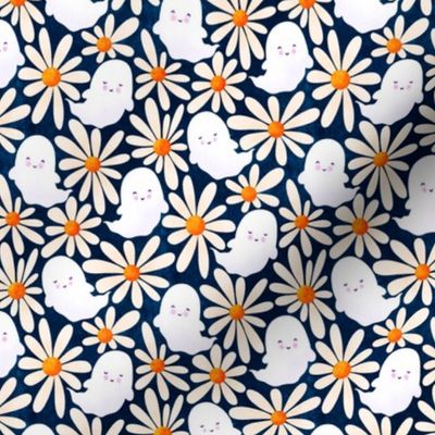 Ghosts and Daisies on Dark Blue