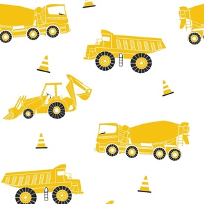 large scale // construction trucks - yellow_ black_ white - kids bedroom