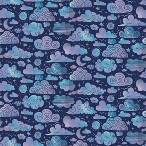Magic clouds -  The Skies Above Bedding -  Deep blue background.