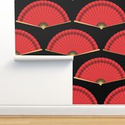 Jumbo Chinese Red Splayed Fans on Black