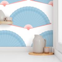 Jumbo Powder Blue and Pink Splayed Fans on White