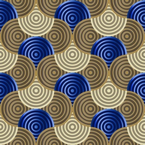 cercles bicolores entrelacés en beige, marron et bleu cobalt