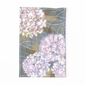 Tea Towel - Pantone Stylised Hydrangea - Pink, Lilac, Green & Indigo Blue