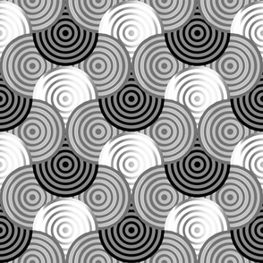 cercles bicolores entrelacés en gris argent blanc et noir