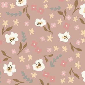 ditsy floral centric on dusky pink wallpaper scale