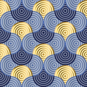 cercles bicolores entrelacés en jaune et bleus