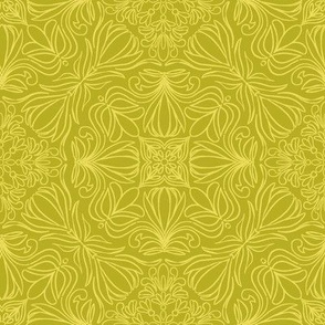 Monochromatic Floral Block Print Tile - Green Sheen + Citron