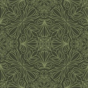 Monochromatic Floral Block Print Tile - Rifle Green