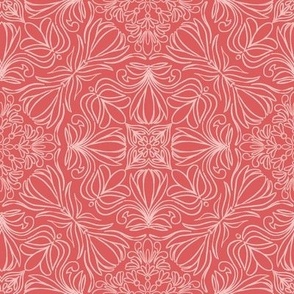 Monochromatic Floral Block Print Tile - Spiced Coral