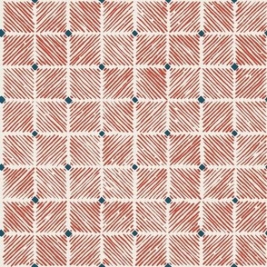 Geo Tile Block Print - Mid-Scale - summer fig red