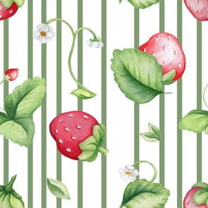  Watercolour strawberry on green stro