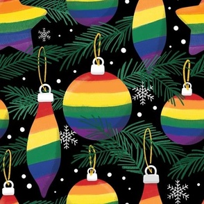 Pride Christmas baubles black, Pride Crhistmas fabric WB23 large scale