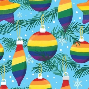 Pride Christmas baubles blue, Pride Crhistmas fabric WB23 large scale