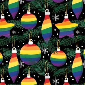 Pride Christmas baubles black, Pride Crhistmas fabric WB23 medium scale