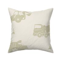 large scale // construction trucks - creamy white_ thistle green - kids bedroom